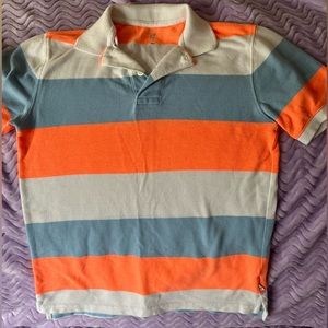 Gap Kids SS Stripe Orange Blue Pique Cotton Collared Polo Shirt XL